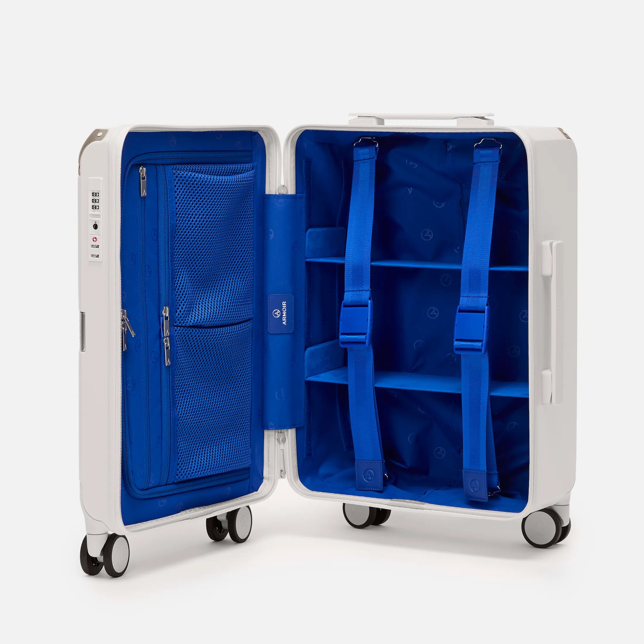 Beige carry-on luggage, The Cabin Trunk Essential by Armoir, interior organization system