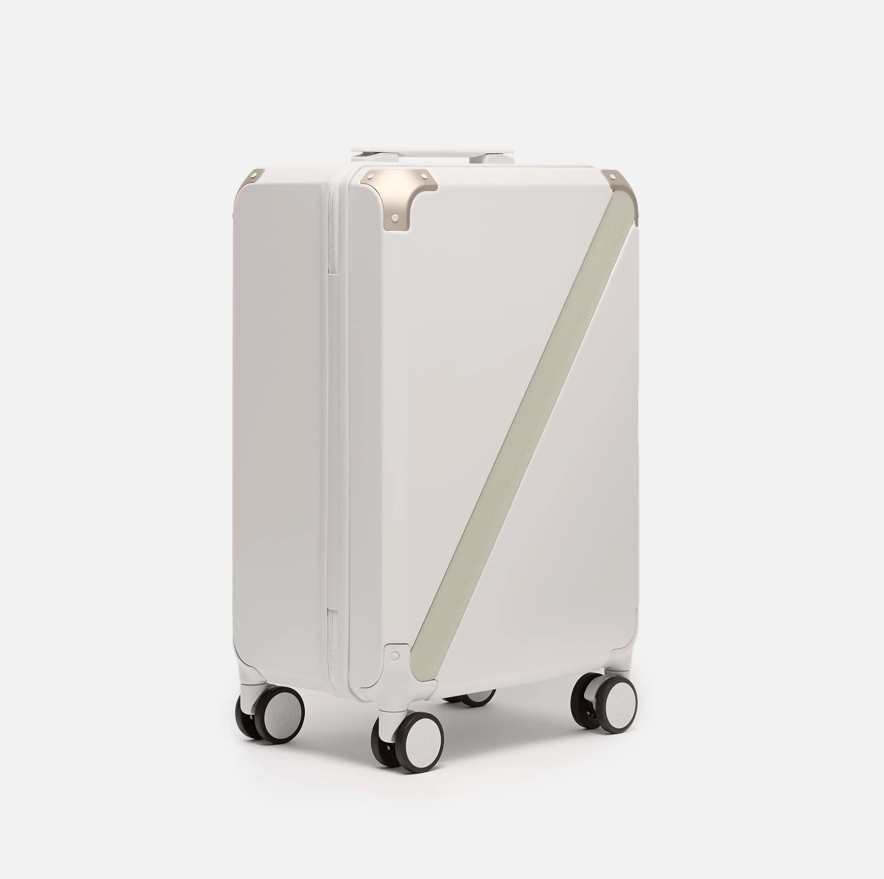 Beige premium carry-on luggage, The Cabin Trunk Essential by Armoir, front angle view