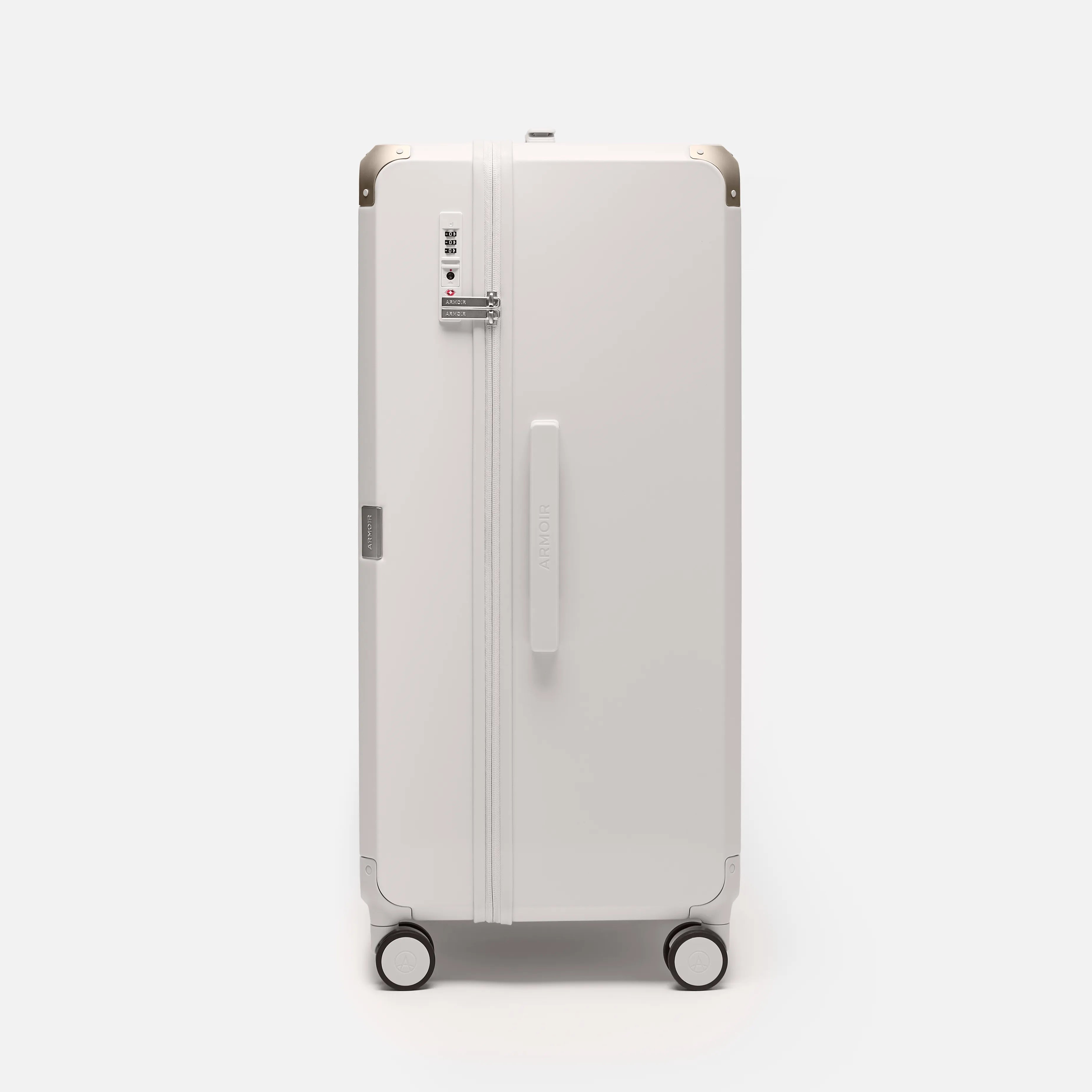Beige checked suitcase, The Large Trunk Essential by Armoir, side profile